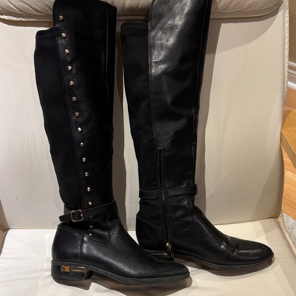 Vince Camuto Black Over the Knee Boots with Studs
